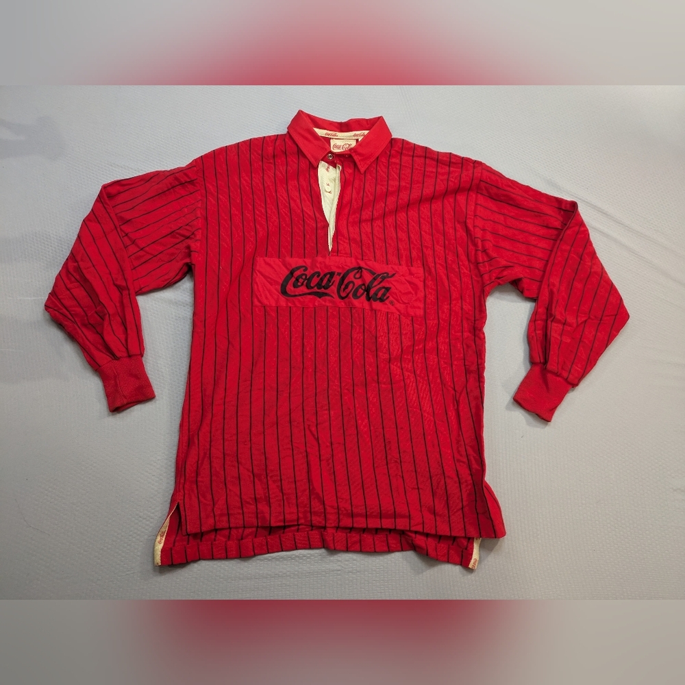 Coca Cola Red and Black Striped Polo
